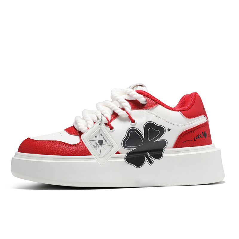 

LUCKY BRAND Износостойкие, легкие, дышащие и нескользящие унисекс скейтерские кроссовки лоу-топ бело-красные (женские), цвет White Red (Women's)