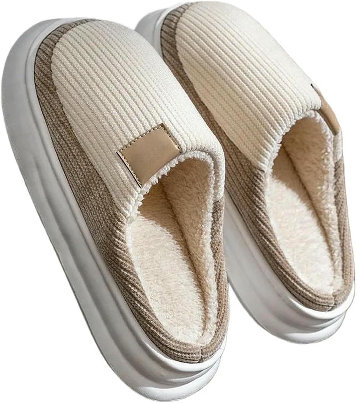 

Домашние тапочки для женщин и мужчин зимние с толстой подошвой, осенние плюшевые мягкие удобные теплые балетки Uebherv, хаки