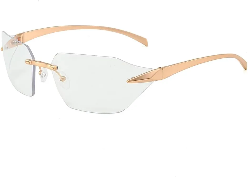 

Дизайнерские солнцезащитные очки без оправы для женщин и мужчин, модные солнцезащитные очки, винтажные очки в стиле панк, роскошные очки для вождения SZVVBKK, Clear