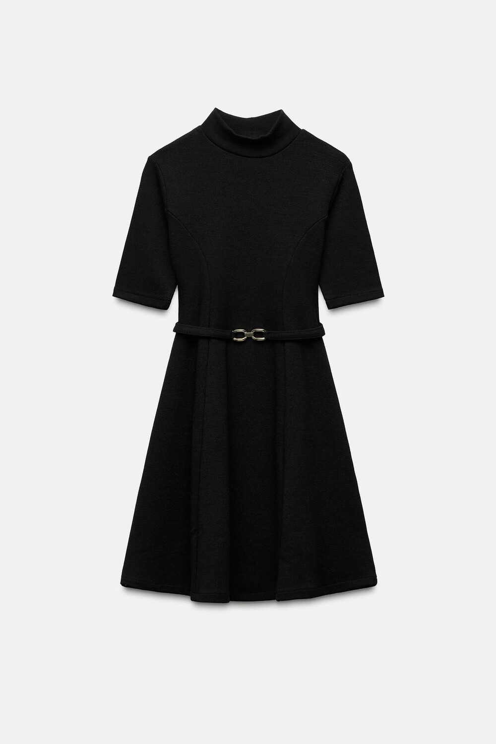 

Платье из стрейч трикотажного платья с поясом ZARA, черный