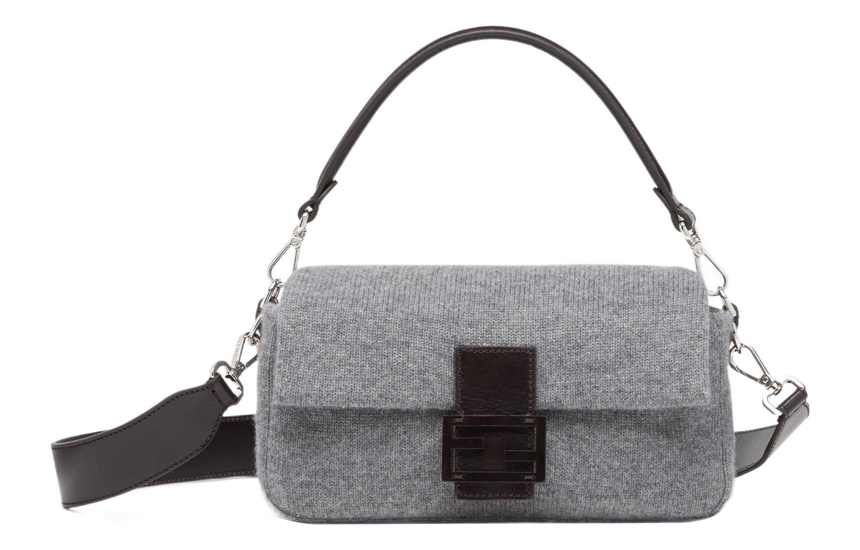 

Сумка через плечо FENDI из кашемировой ткани с кожаной вставкой, женская, тёмно-серый