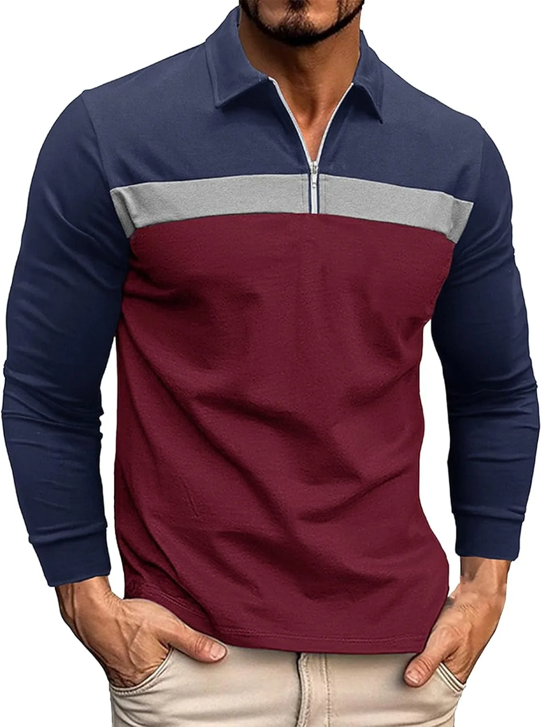 

Футболка-поло Big and Tall с цветными блоками и молнией