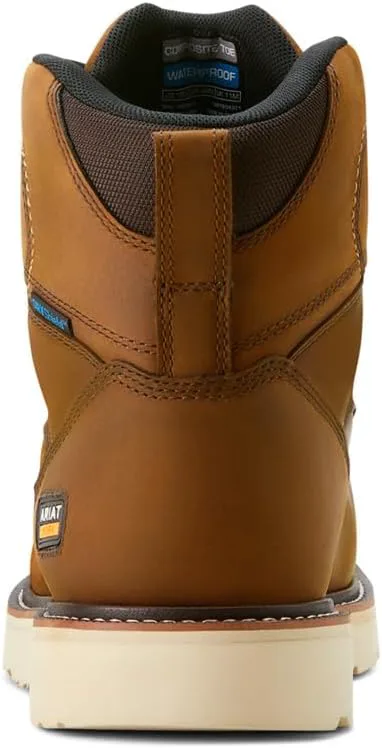 Мужские рабочие ботинки ARIAT Rebar Wedge с водонепроницаемым композитным носком и носком-мокасином, 6 дюймов, коричневый — фото 3