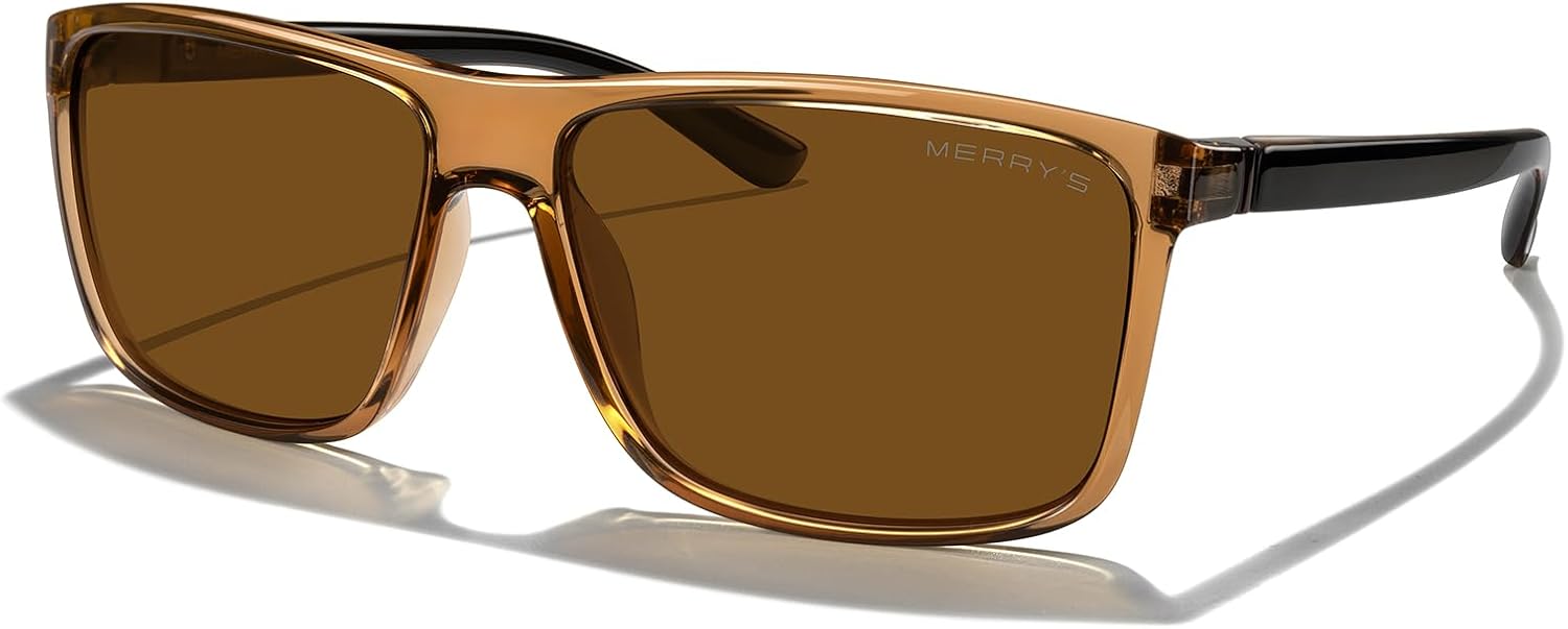 

Прямоугольные поляризованные спортивные солнцезащитные очки MERRY'S для мужчин и женщин, для езды на велосипеде, вождения, рыбалки, с защитой UV400, модель S8225, Brown Frame/Black Legs/Brown Lens