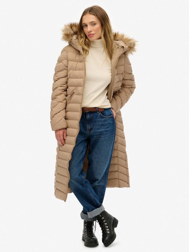 Длинное пальто Fuji с капюшоном из искусственного меха Superdry, Shaker Beige — фото 3
