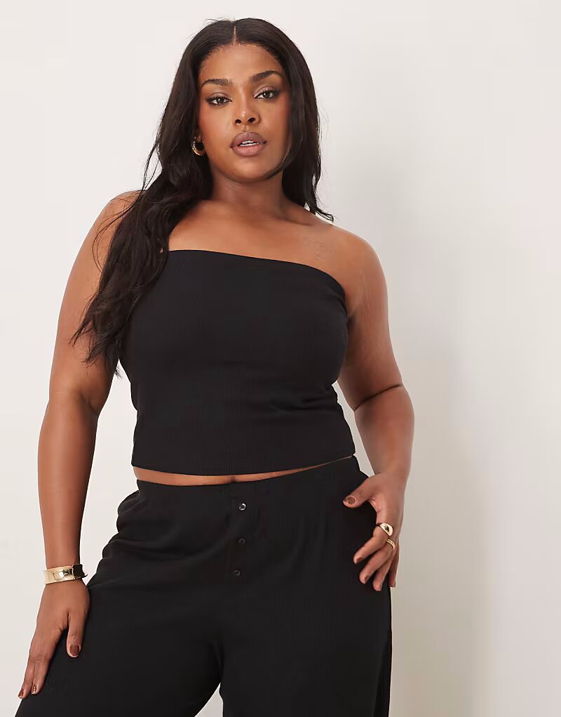 

Длинный бандо с вафельным узором ASOS DESIGN черного цвета