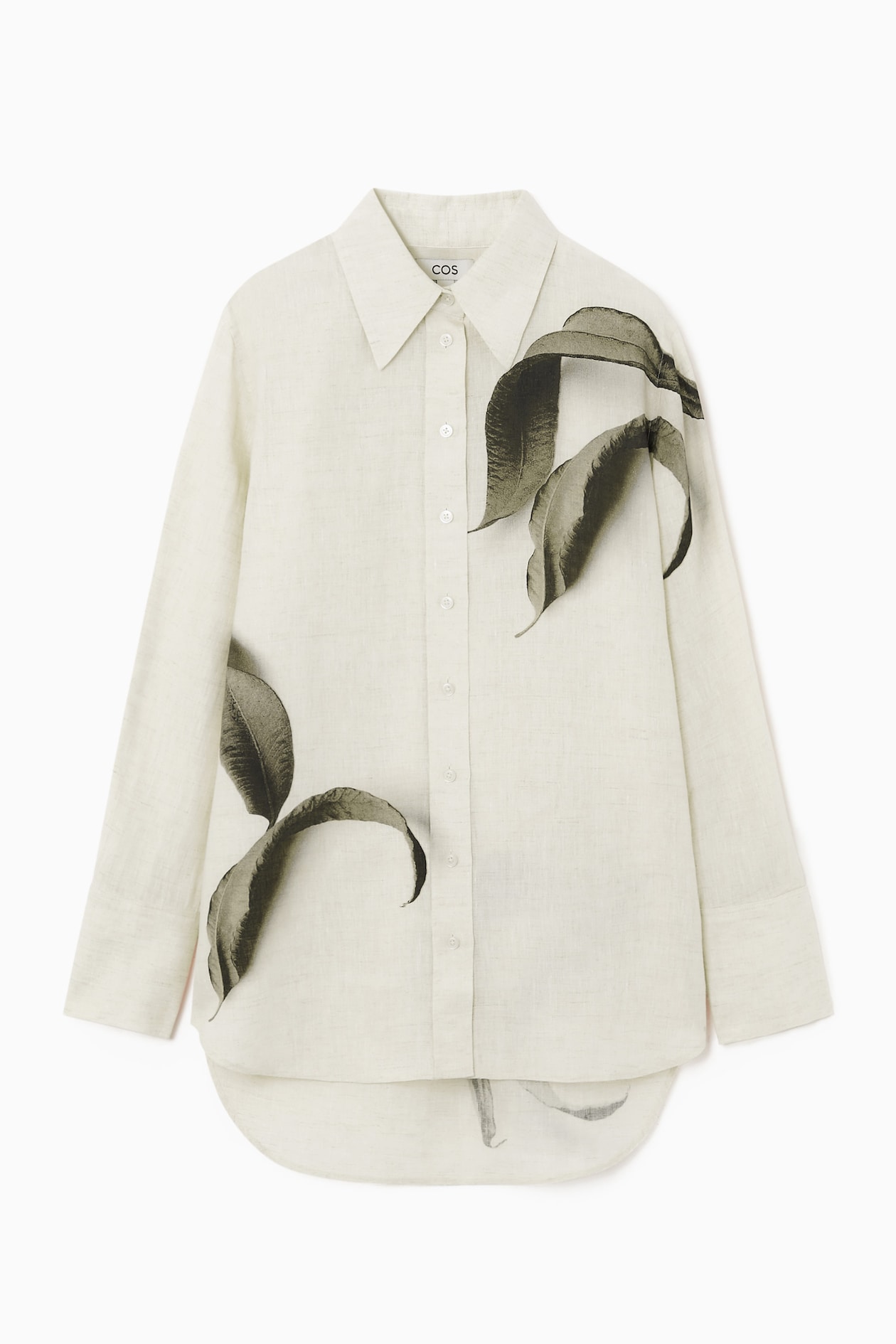 

Льняная рубашка большого размера с растительным принтом COS, цвет Beige/Leaf print
