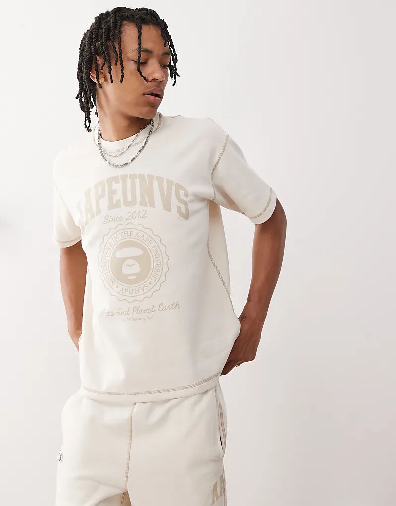 

Двусторонняя футболка с логотипом кампуса Aape by A Bathing Ape, кремового цвета Aape By A Bathing Ape