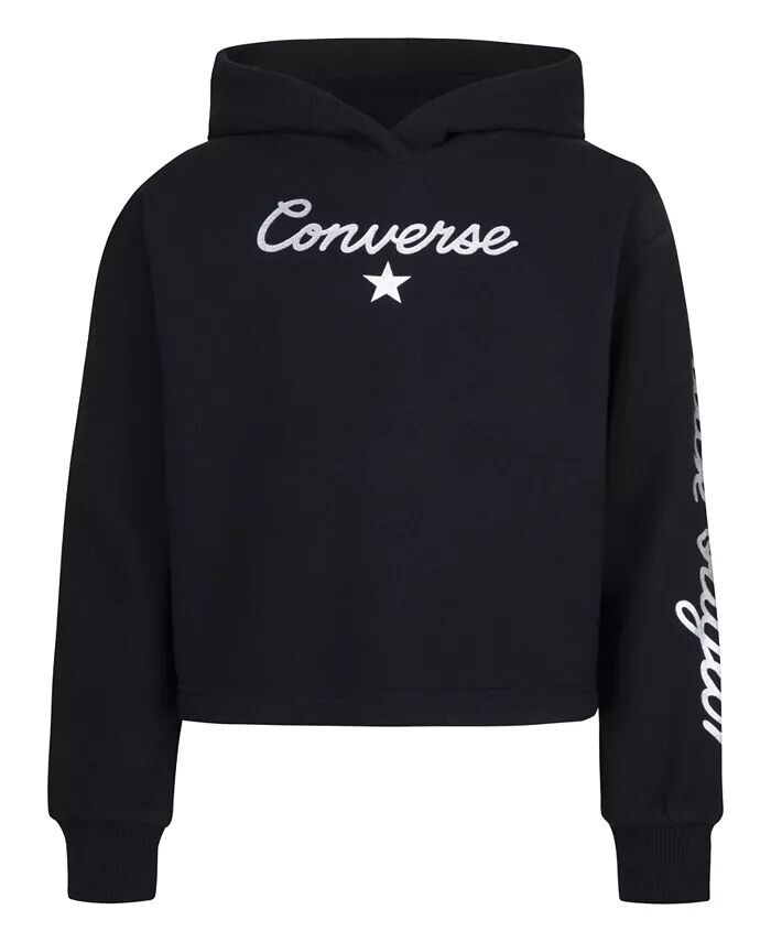 

Толстовка с капюшоном Big Girls Shine Core с открытыми плечами Converse, черный