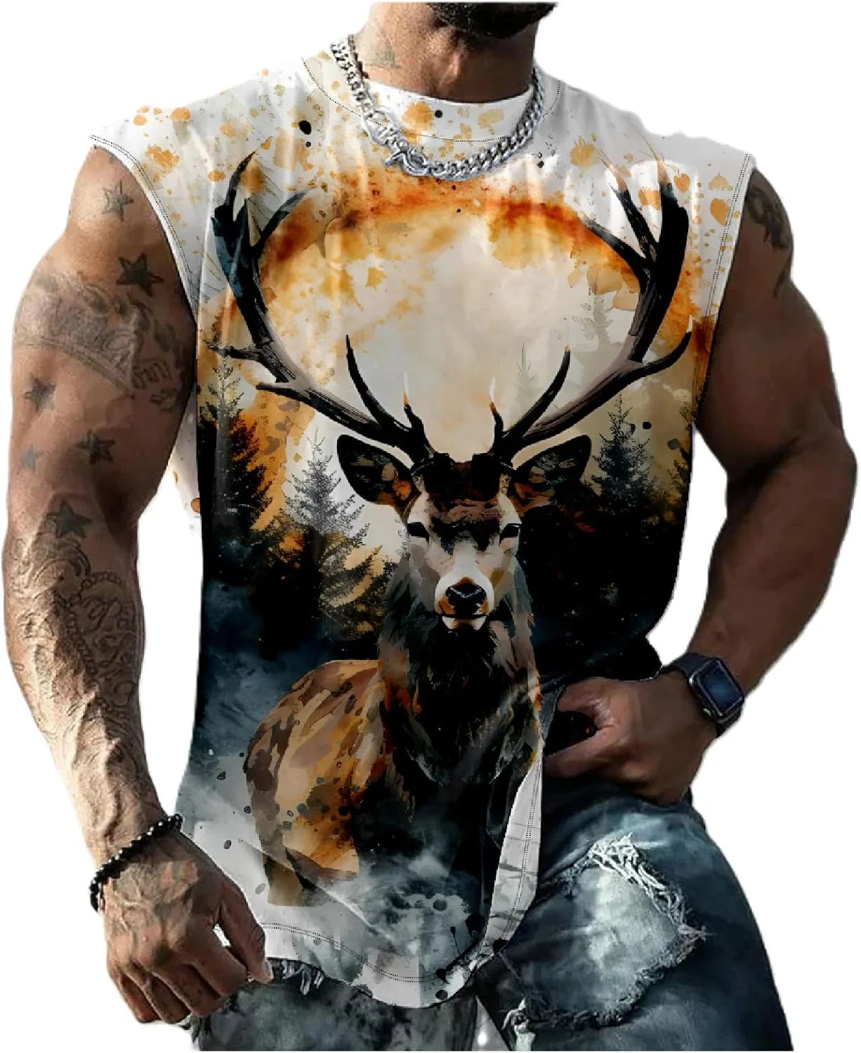 Майка с принтом диких животных, Oversized, Reindeer