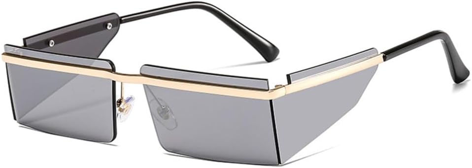 

LVTFCO Маленькие солнцезащитные очки без оправы для женщин, модные панк-очки, мужские очки в стиле ретро, ​​прямоугольные очки для женщин, защита от УФ-излучения UV40, Gold-silver