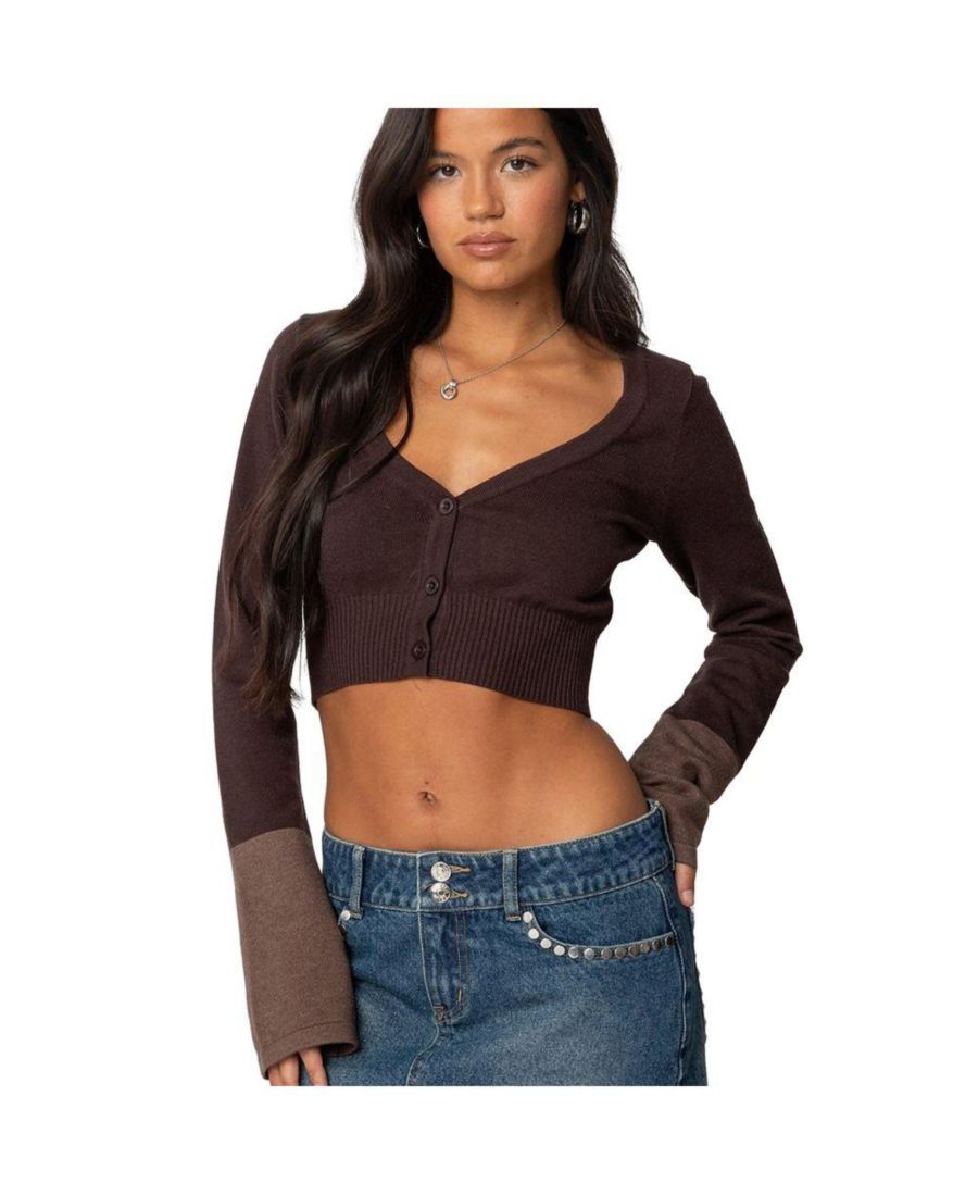 

Женский кардиган с цветовыми блоками и расклешенными рукавами Edikted, Brown