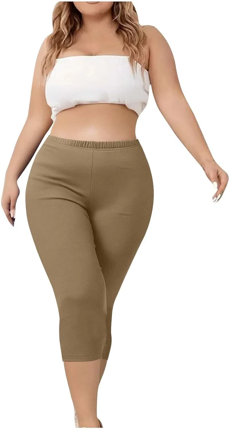 Женские спортивные брюки-капри, высокая талия, stretch, однотонные, хаки — фото 2