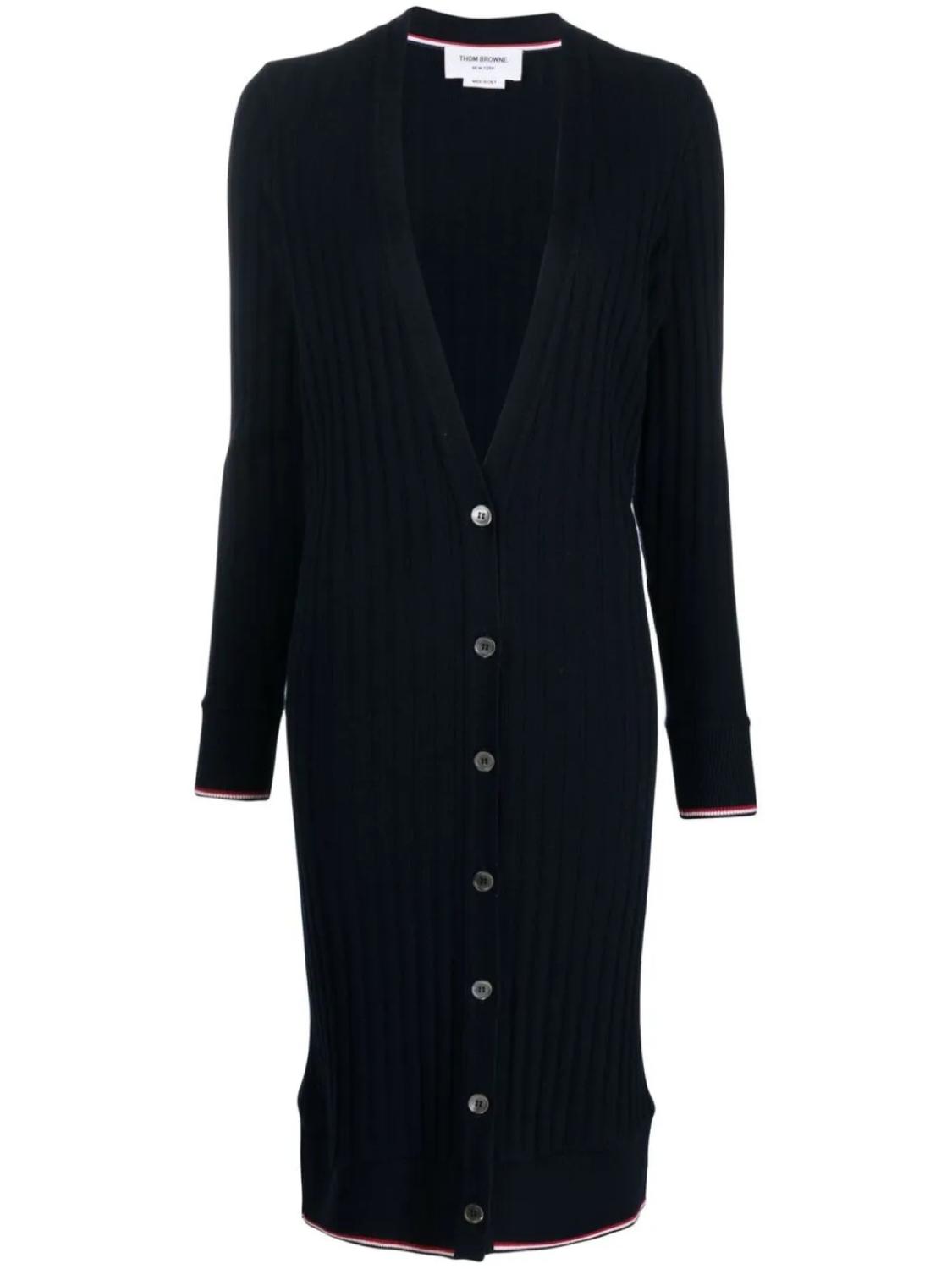 

Thom Browne длинный кардиган в рубчик с полосками RWB, синий