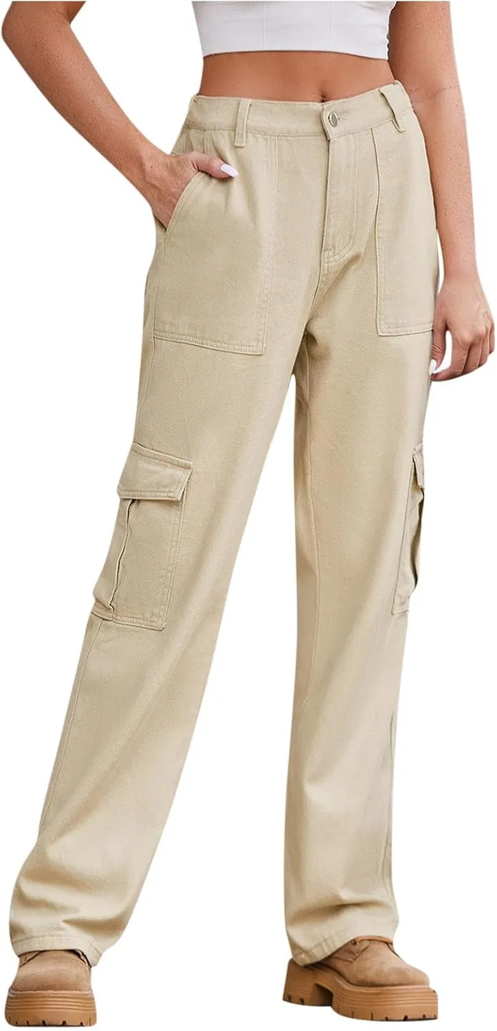 Джинсы карго широкие, женские, Khaki