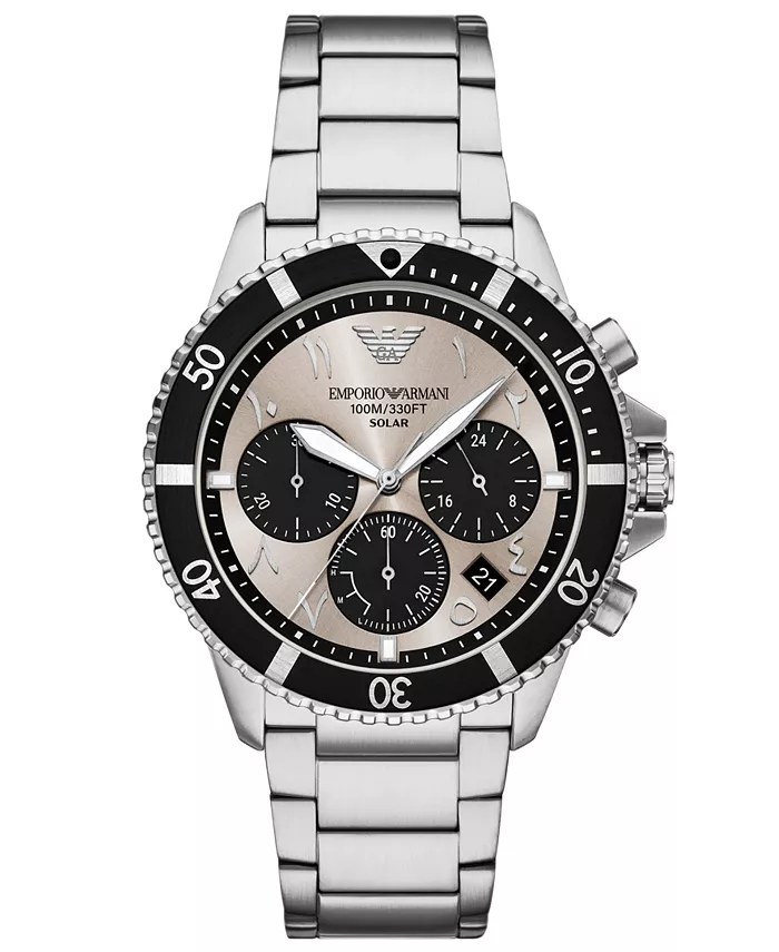 

Мужские наручные часы World Explorer с хронографом на солнечной энергии из нержавеющей стали, 43.5 мм Emporio Armani