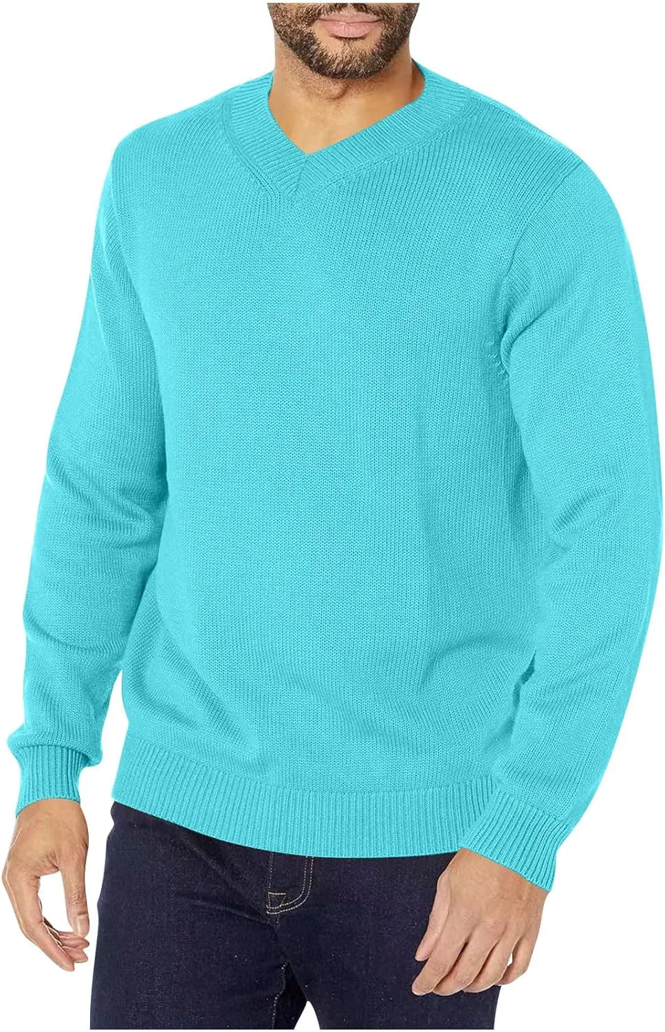 

Мужской свитер с V-образным вырезом, однотонный пуловер с длинными рукавами