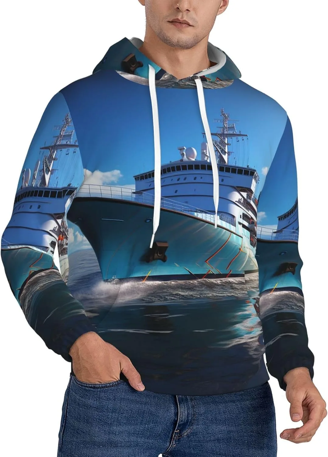 

Мужской худи с капюшоном Pullover Ocean Ferry Boat, мягкий, ветрозащитный, с карманом SDTYKHJ