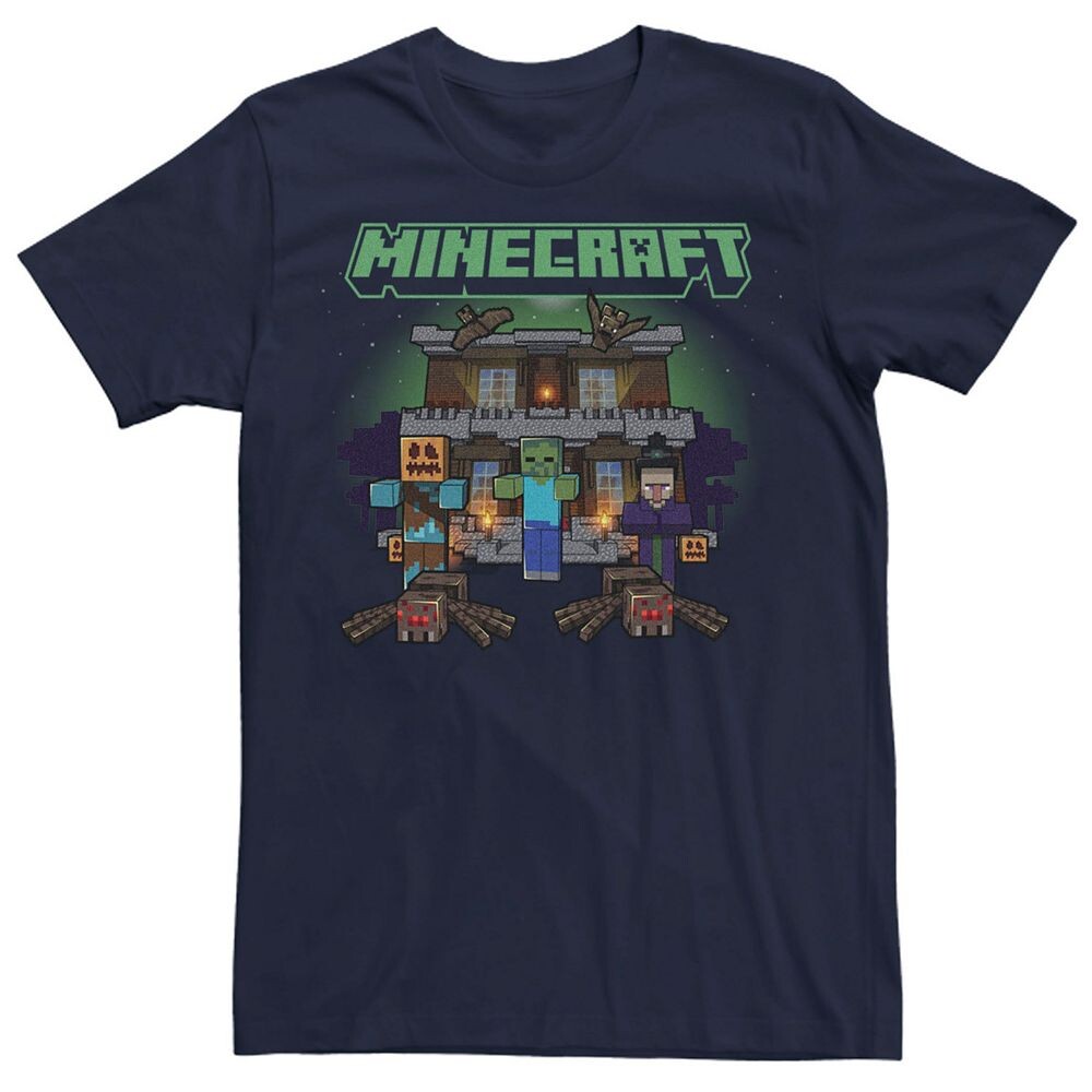 

Мужская футболка Minecraft Halloween Creepers с домом с привидениями Licensed Character, темно-синий