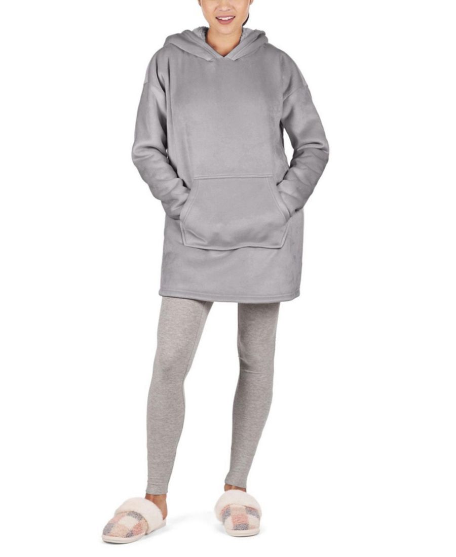 

Женский домашний халат из велюра с капюшоном и подкладкой из искусственной овчины MeMoi, Gull Gray