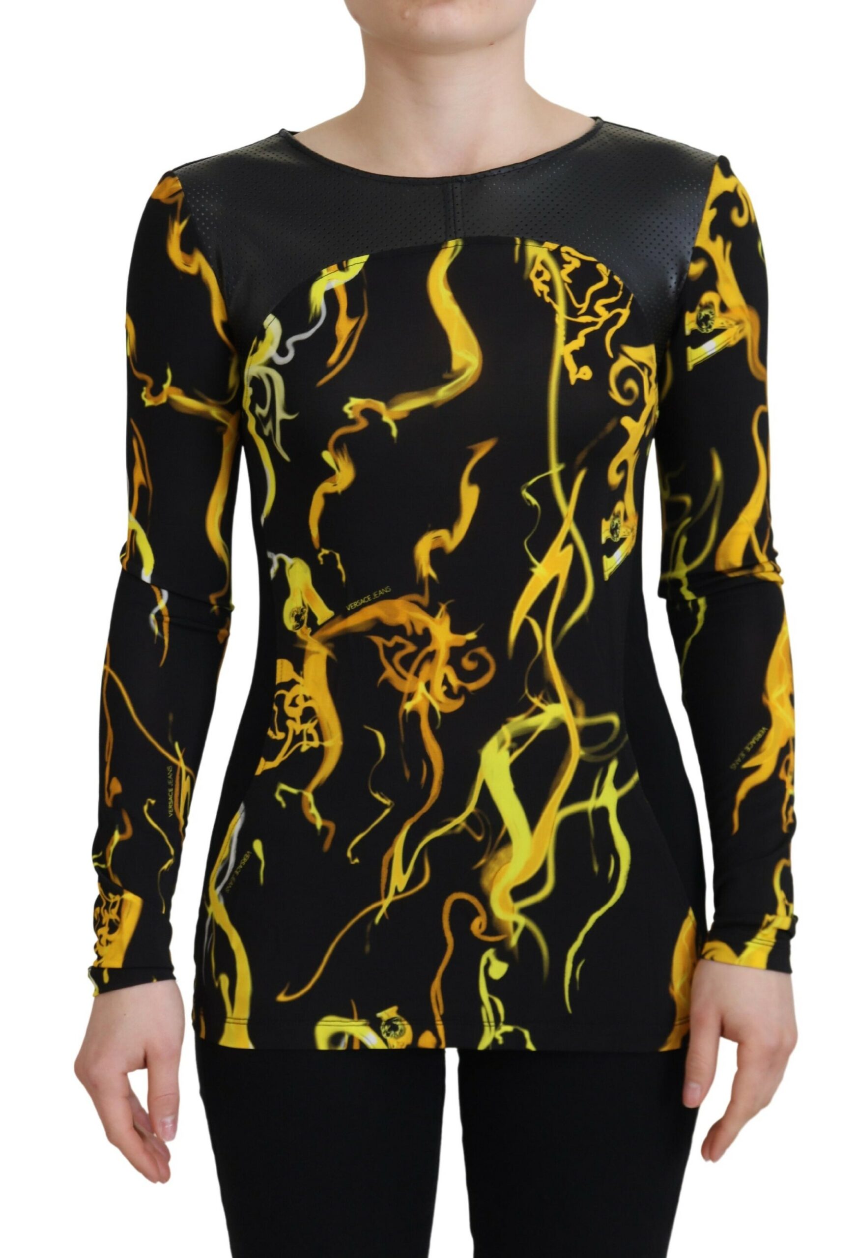 

Элегантный топ из смесовой вискозы с культовым принтом Versace Jeans, черный
