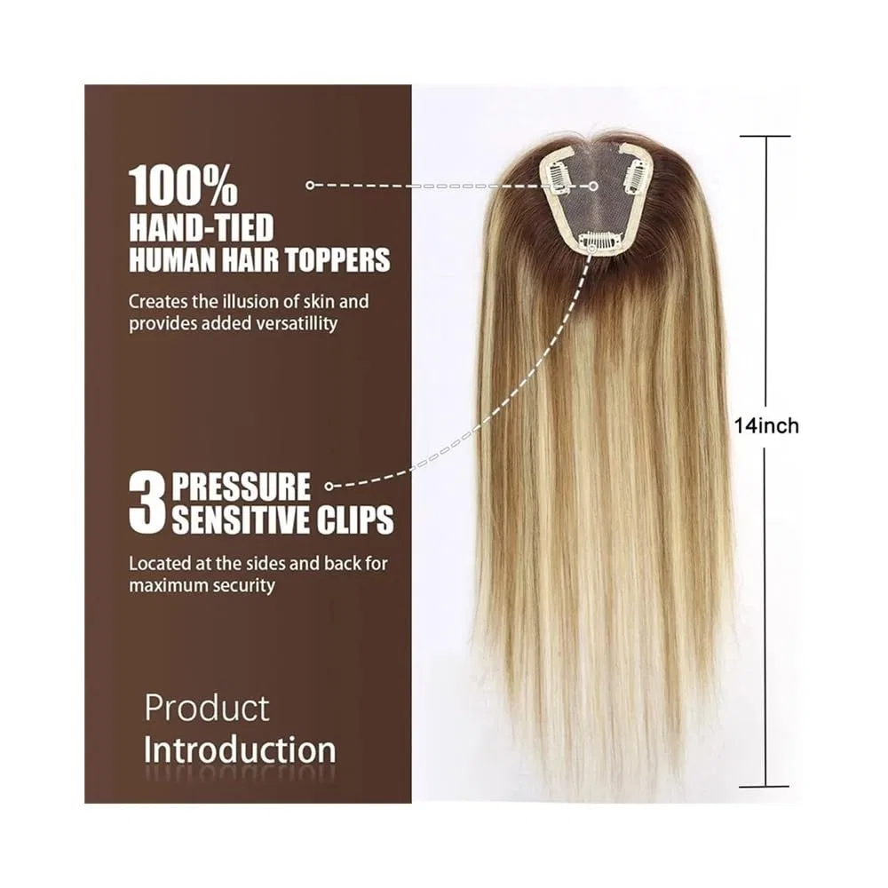 Накладка для волос из натуральных волос с челкой Generisch, Brown Highlight Blonde — фото 2