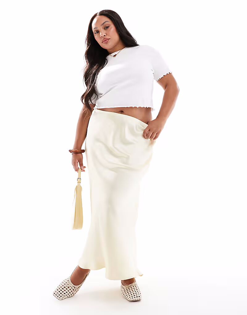 

Юбка миди New Look Curve из атласа с косой вязкой желтого цвета New Look Plus