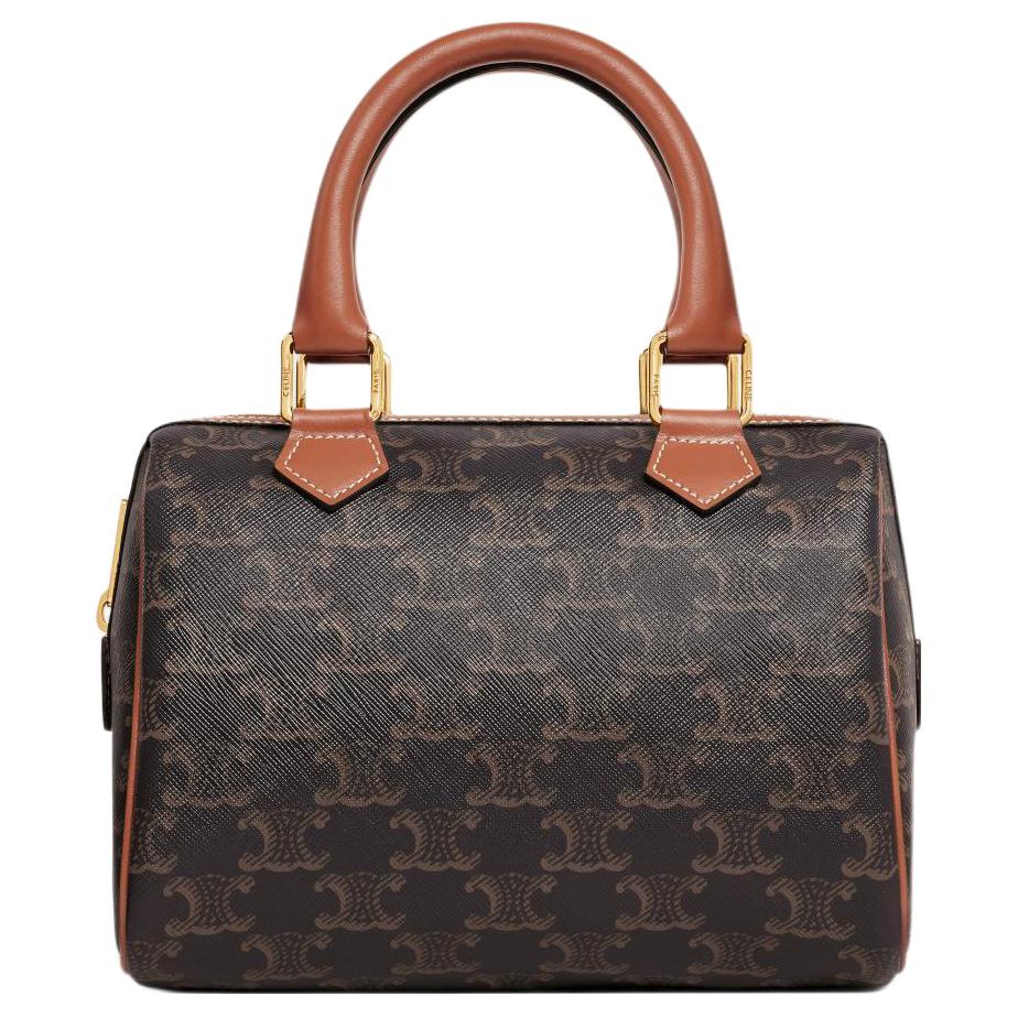 

Триумф холст с кожаной бостонской сумкой, сумка через плечо, кроссбоди, маленькая женская сумка цвет tan CELINE, Set (Bag+Dust Bag)