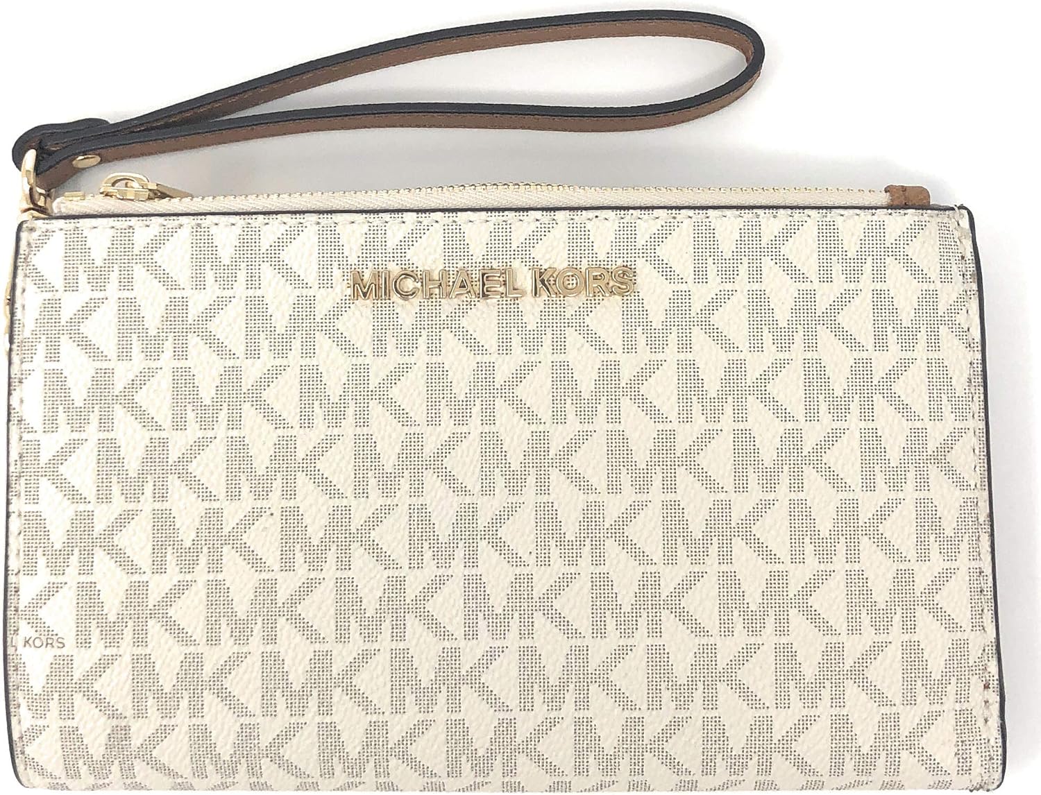 

Michael Kors Jet Set Travel Double Zip Wristlet - Signature PVC, 2019 Styles 35F8GTVW0B / 35F8STVW0B (Vanilla / Acorn)