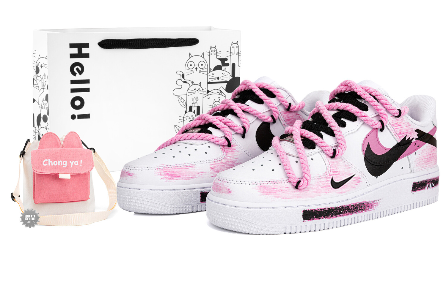 

Кроссовки Nike Air Force 1 Skateboard Shoes Men Low-Top Black White Pink