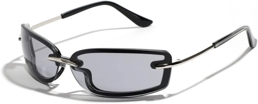 

Женские ретро-солнцезащитные очки маленького размера 2027 года, модные солнцезащитные очки без оправы, прозрачные очки с градиентным переходом цвета MTZJH, Black