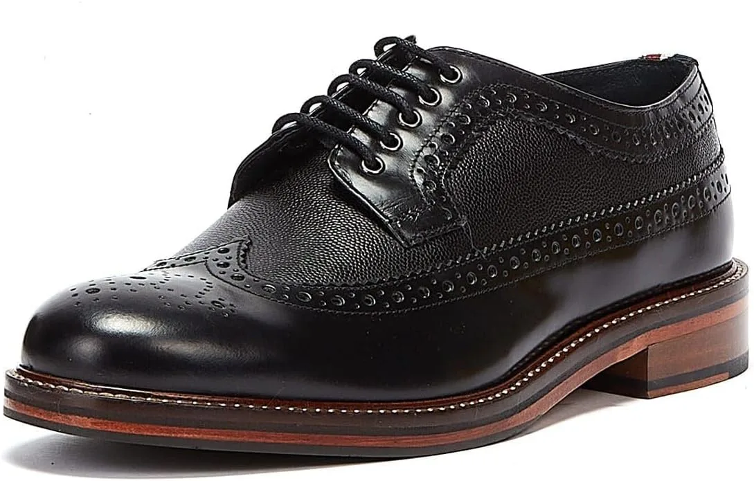 Мужские кожаные туфли на шнуровке Ben Sherman Archie Brogue черного цвета — фото 3