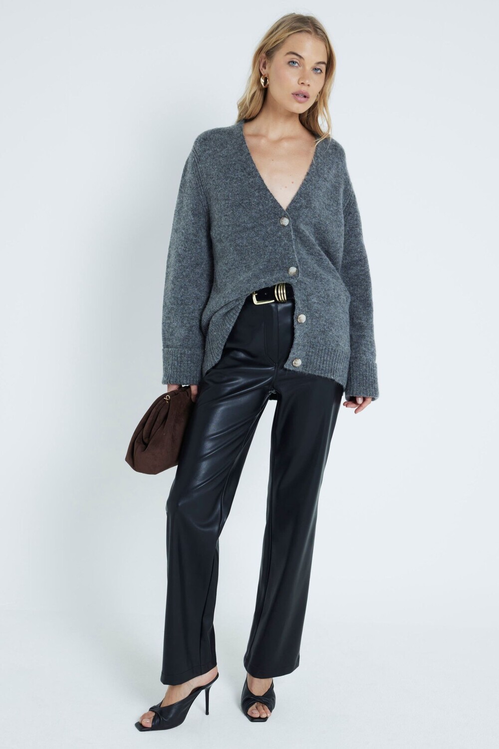 

Свободные прямые брюки из искусственной кожи River Island, черный