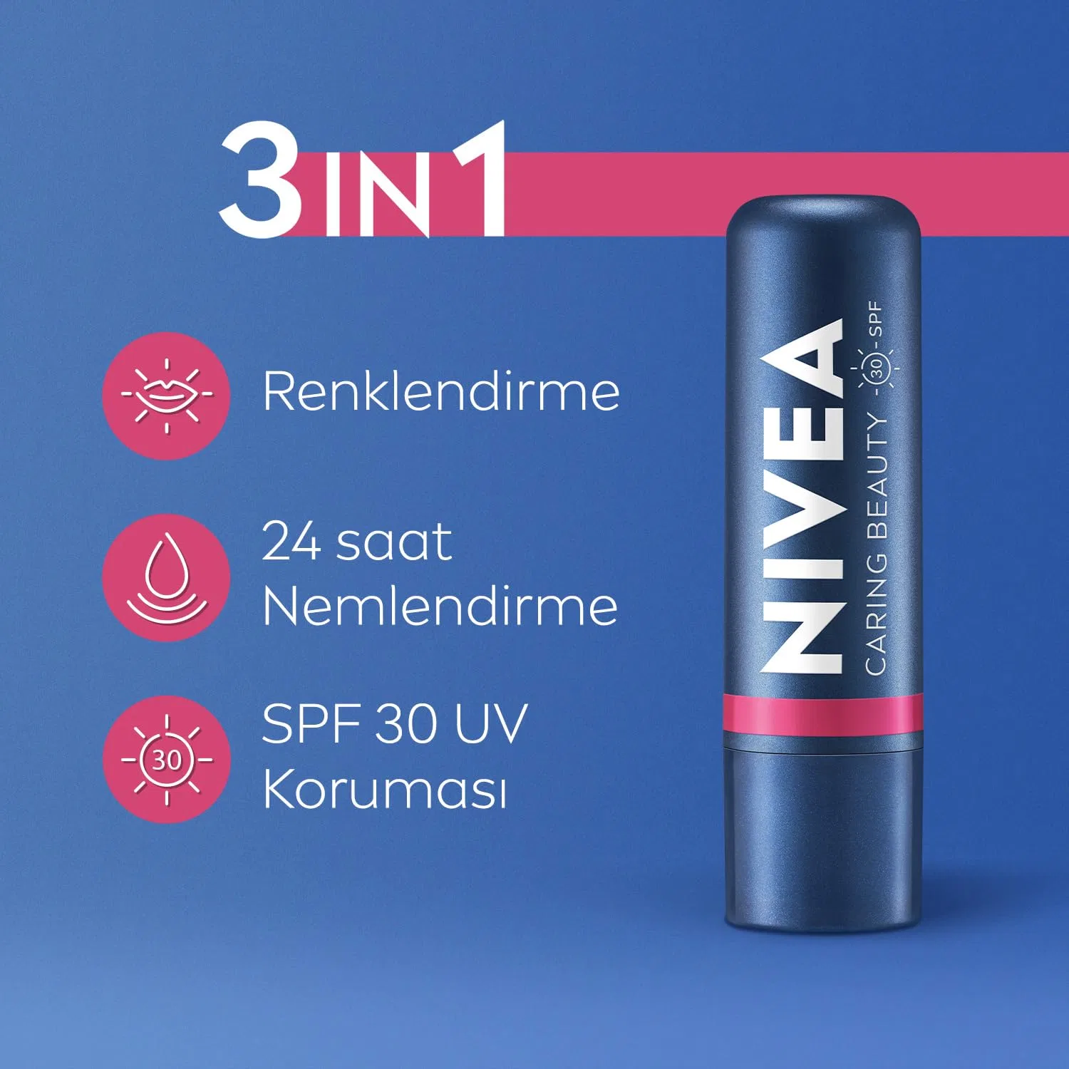 Помада NIVEA Caring Beauty 3-в-1, розовая Nivea, Pink — фото 2