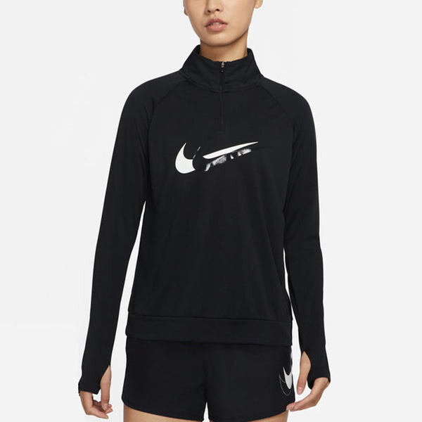 Футболка (WMNS) Nike DRI-FIT Half Zipper Quick Dry Reflective Sports Long Sleeves Black T-Shirt, черный — фото 3