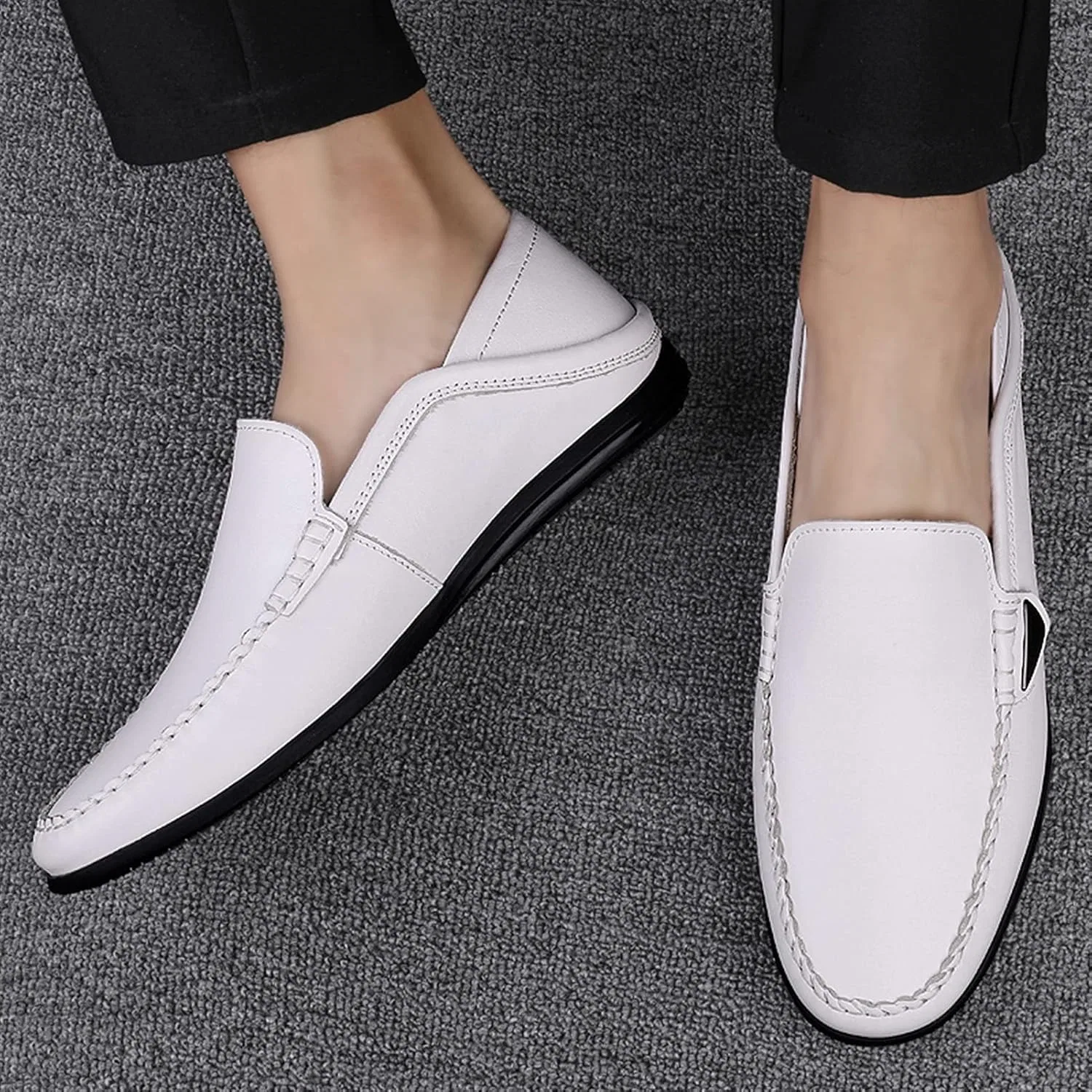 Мокасины мужские Leather Resistant Comfortable Flat Heel Prom Slip On, белый — фото 4