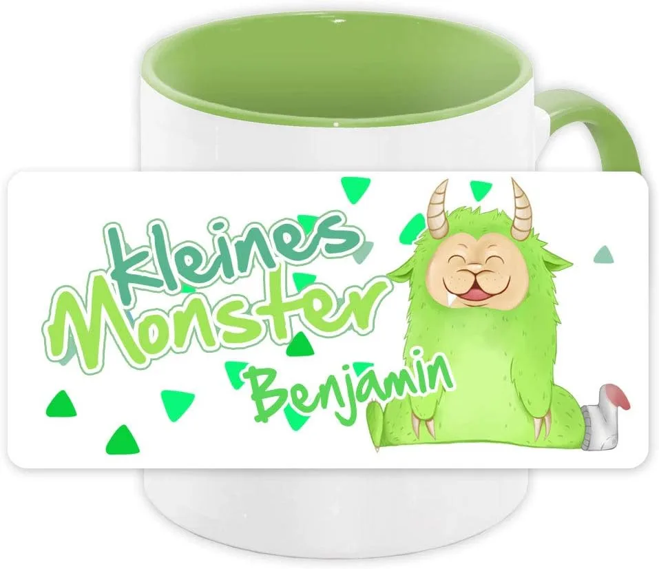 Кружка с именем Benjamin и мотивом Little Monster для мальчиков, керамическая, зеленая, детская Eurofoto