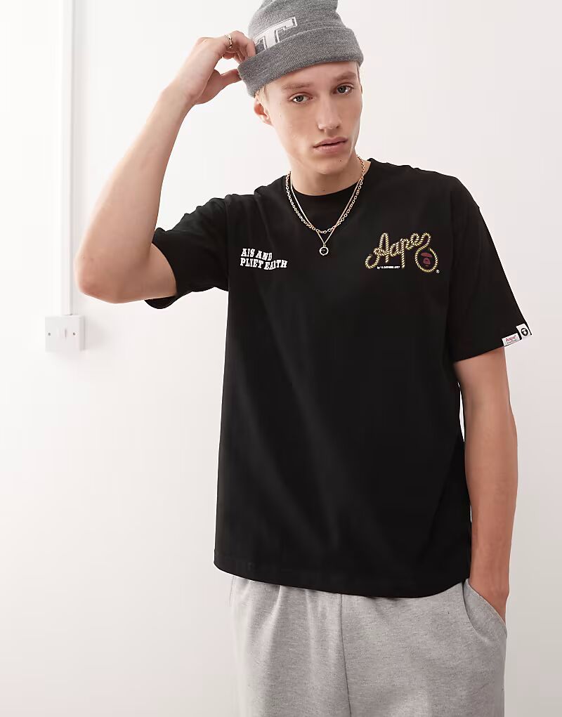 

Футболка с принтом логотипа в стиле вестерн Aape by A Bathing Ape черного цвета на спине AAPE BY A BATHING APE