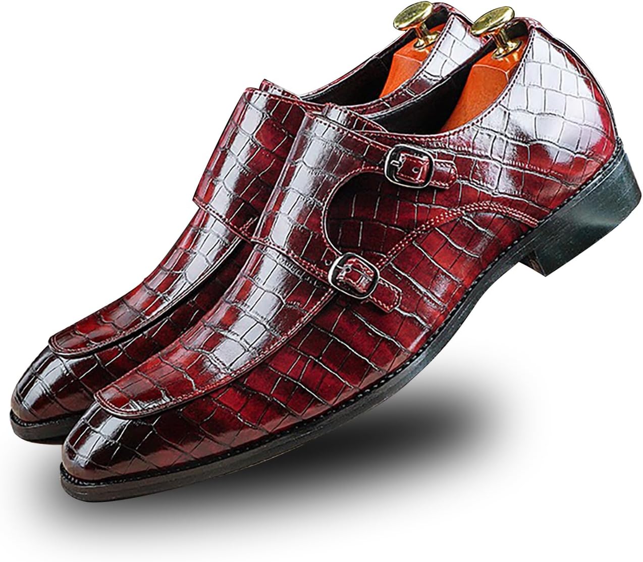 

Мужские лоферы с монковым ремешком без шнурков, премиальная искусственная кожа, оксфорды, удобная деловая и повседневная обувь, формальная и офисная обувь Generic, Claret