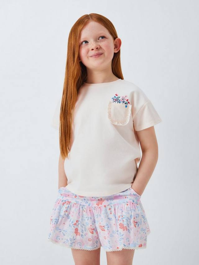 

Детская футболка с цветочным принтом и карманом John Lewis, White