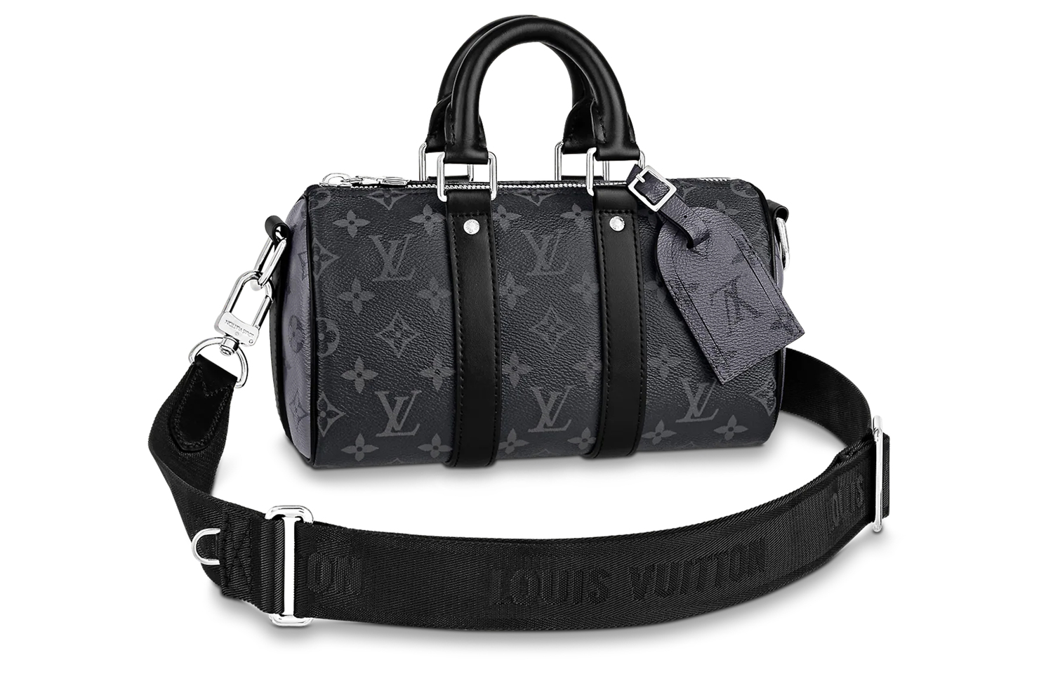 Сумка через плечо Keepall из лакированной кожи с кожаной отделкой, мужская, черно-серая LOUIS VUITTON — фото 2