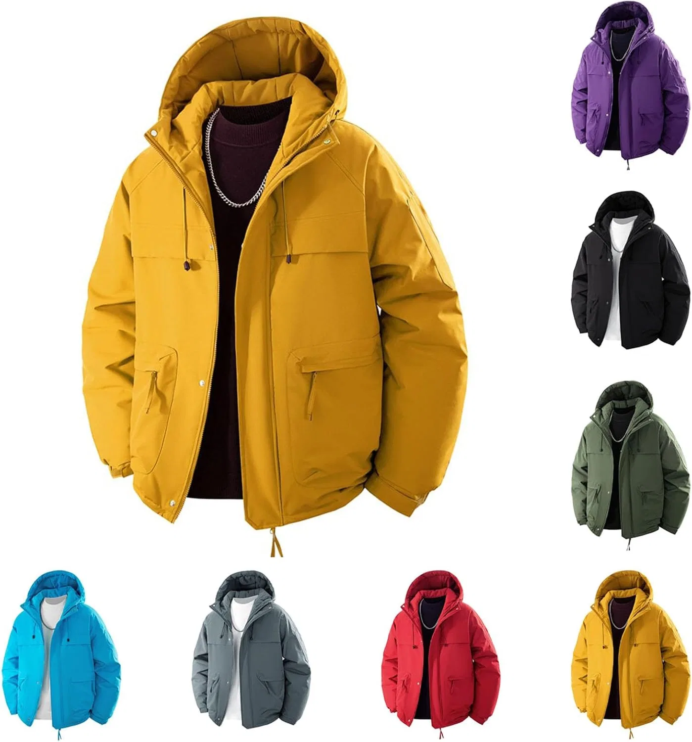 Мужская утепленная зимняя парка с капюшоном, лыжная куртка Casual Loose-Fit для путешествий и походов, ветровка с карманами Generic, желтый