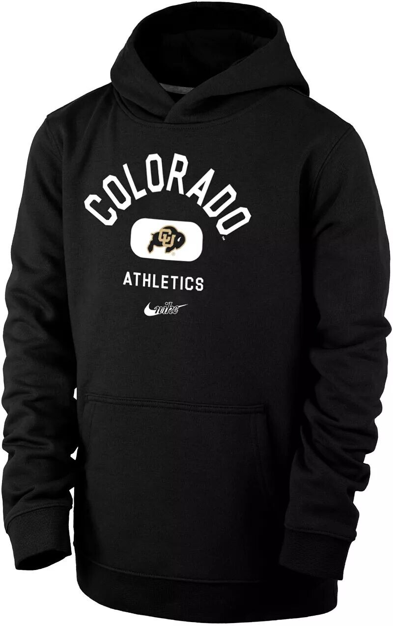 

Флисовый пуловер с капюшоном Nike Youth Colorado Buffaloes черного цвета с именем талисмана клуба