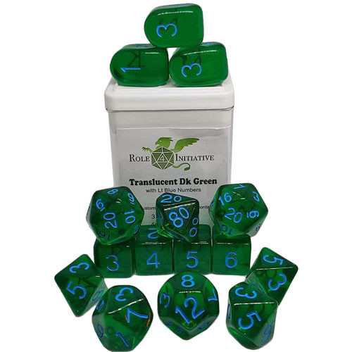 

Аксессуары Role 4 Initiative R4I Dice w/ Arch'd4: Translucent - Dark Green w/ Light Blue (15)