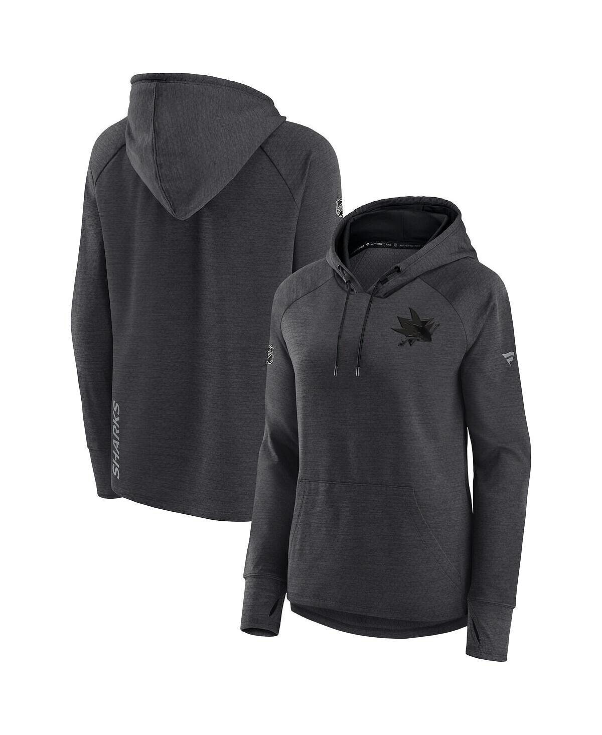 

Женский фирменный пуловер с капюшоном цвета реглан с логотипом Heather San Jose Sharks Authentic Pro Road Performance Fanatics
