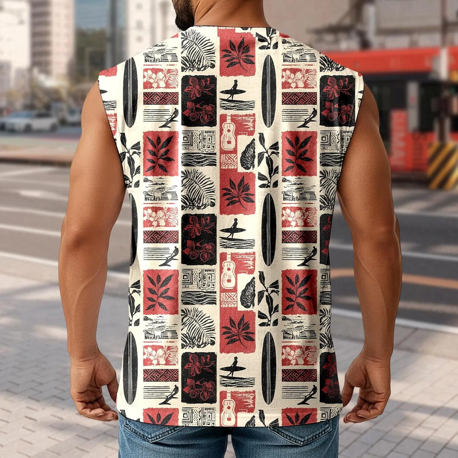 Мужской топ-безрукавка с пальмовым принтом, 1 шт, B Retro Patterns — фото 3