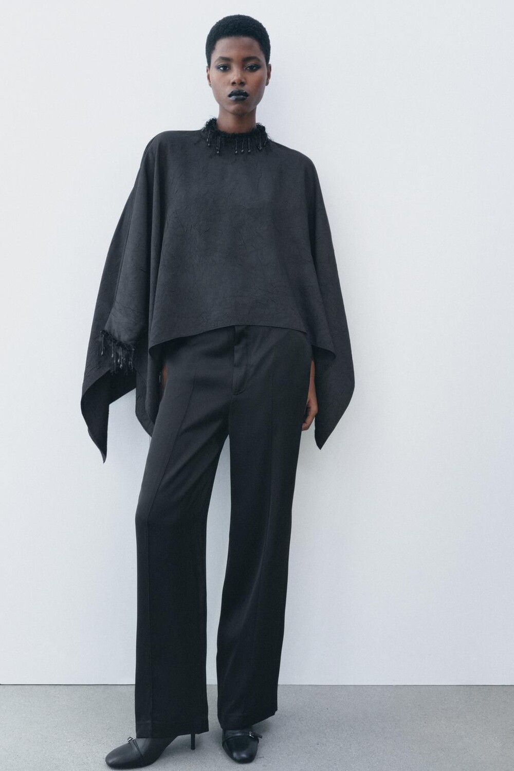 

Прямые атласные брюки ZARA, черный