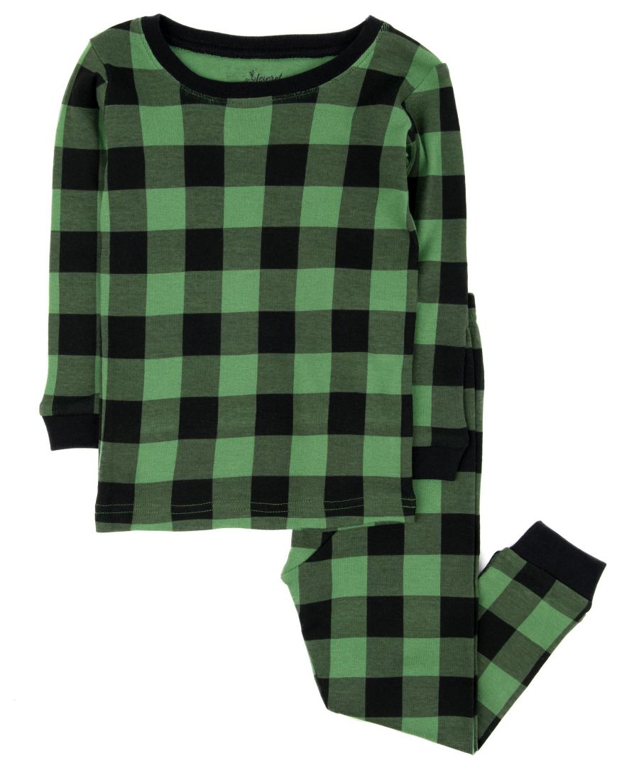 

Детская хлопковая клетчатая пижама из двух частей для праздника Leveret, Plaid black & green