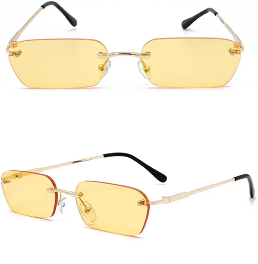 

Модные солнцезащитные очки без оправы в винтажном стиле для женщин, с прозрачными линзами, прямоугольной формы, защита от УФ-излучения UV400 VRTRFFTR, C5 Gold-blue