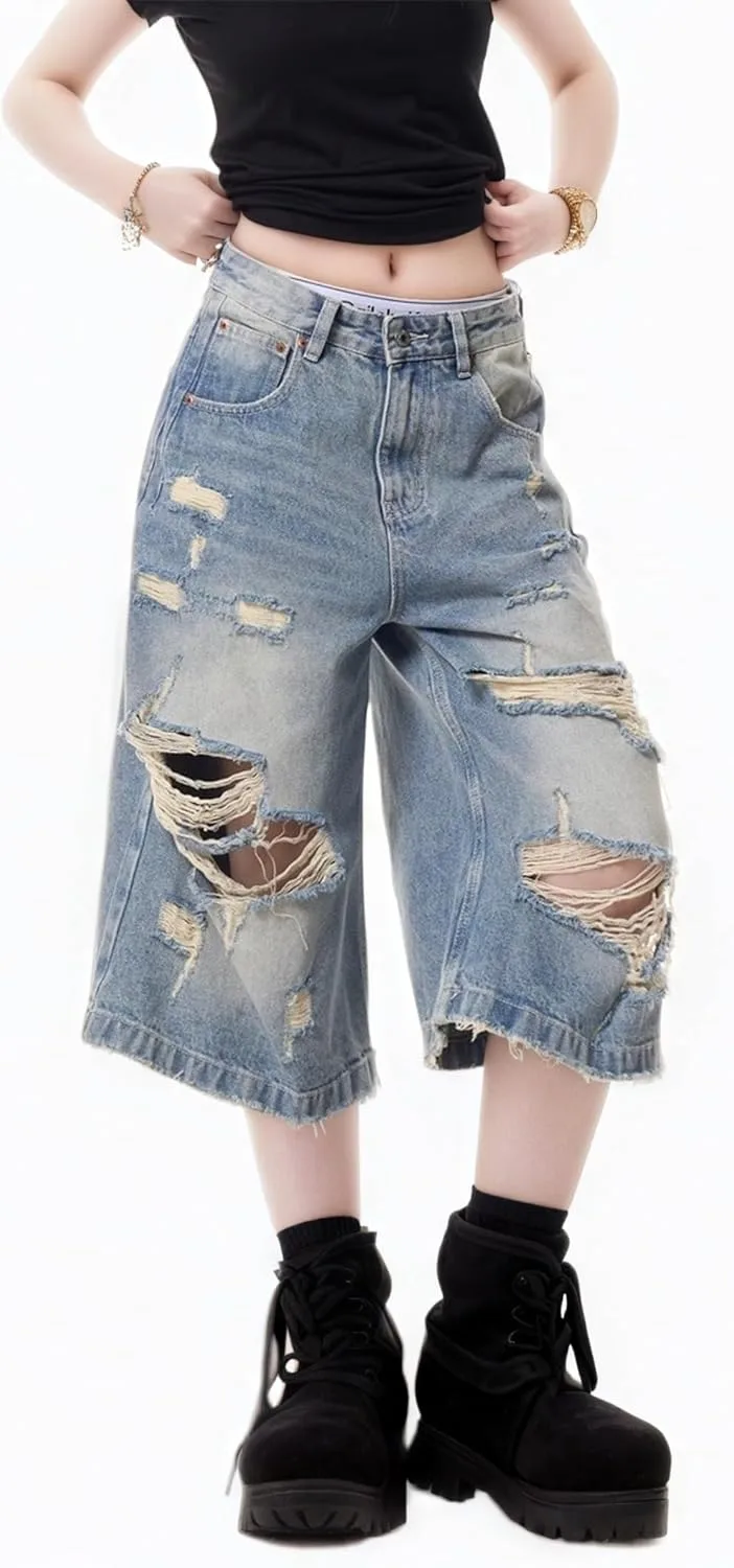 

Джинсовые шорты Grunge Oversized с потертостями и эффектом кислотной стирки Ponitrack